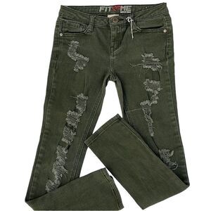 Fit Me girl’s youth distressed green jeans size 10